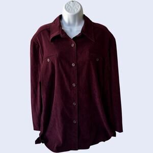 First Option Large 90s Velvet Button Shirt Burgundy Relaxed